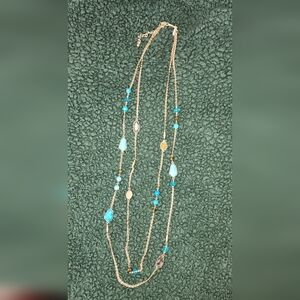 WHBM Gold-Tone Turquoise Howlite, Crystal, and Druzy Quartz 2-Strand Necklace
